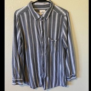 Gray and white striped button up
